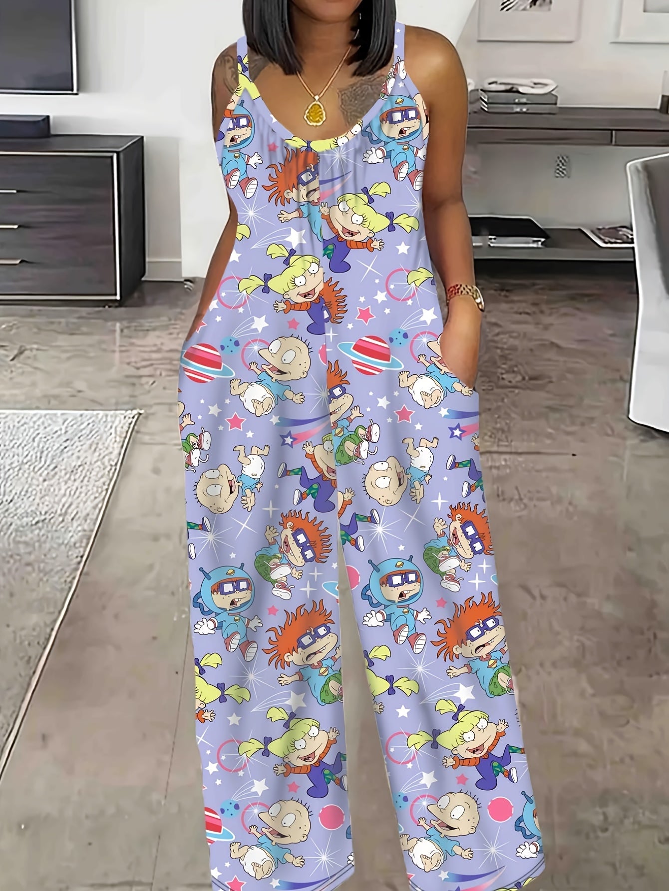 Plus Size Floral Print Sleeveless Jumpsuit with Pockets Women’s Casual Clothing