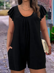 Plus Size Women's Off-Shoulder Jumpsuit with Pockets Black Polyester