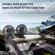 Dual-Head USB Car Fan with 3 Speeds and 360° Rotation for Vehicles and Office