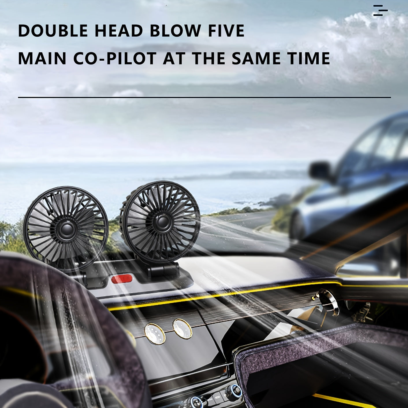 Dual-Head USB Car Fan with 3 Speeds and 360° Rotation for Vehicles and Office