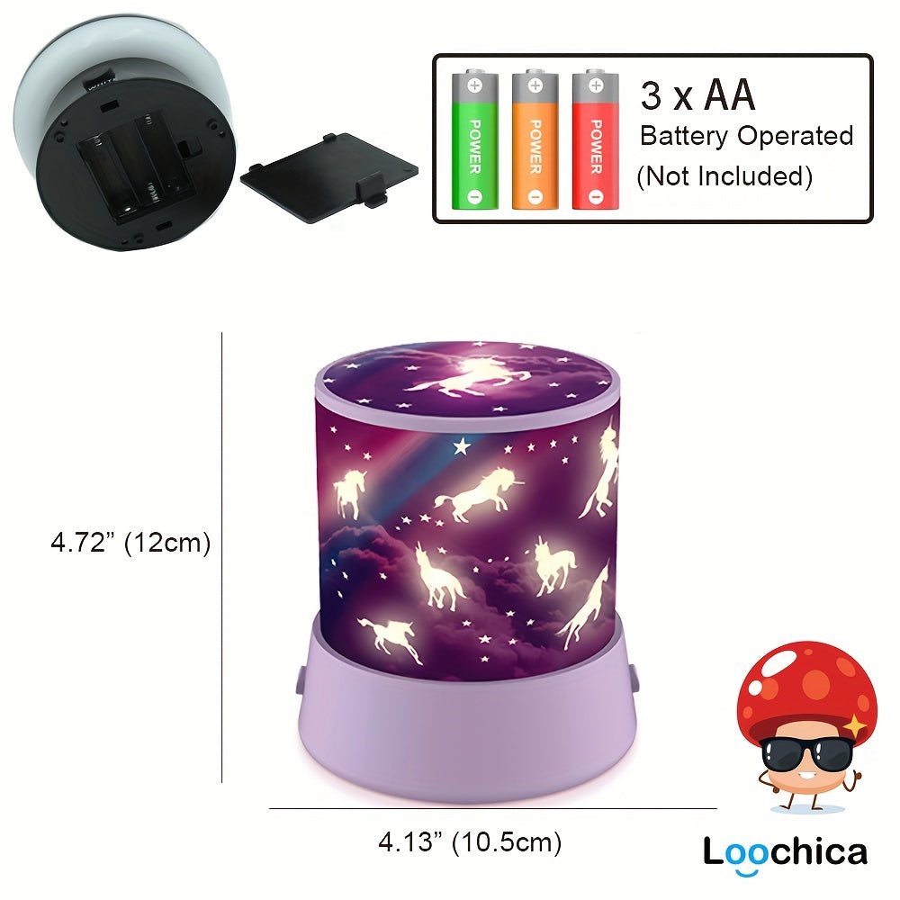 Yotoqxona Dekoratsiya Proyektori Tun Yoritgichlari, Batareya Bilan Ishlaydigan Unicorn Yoritgich Proyektori, Romantik Rang O'zgaruvchi Tun Yoritgich Lampasi, Pasxa, Halloween, Rojdestvo uchun Qiziqarli va Noyob Sovg'alar.