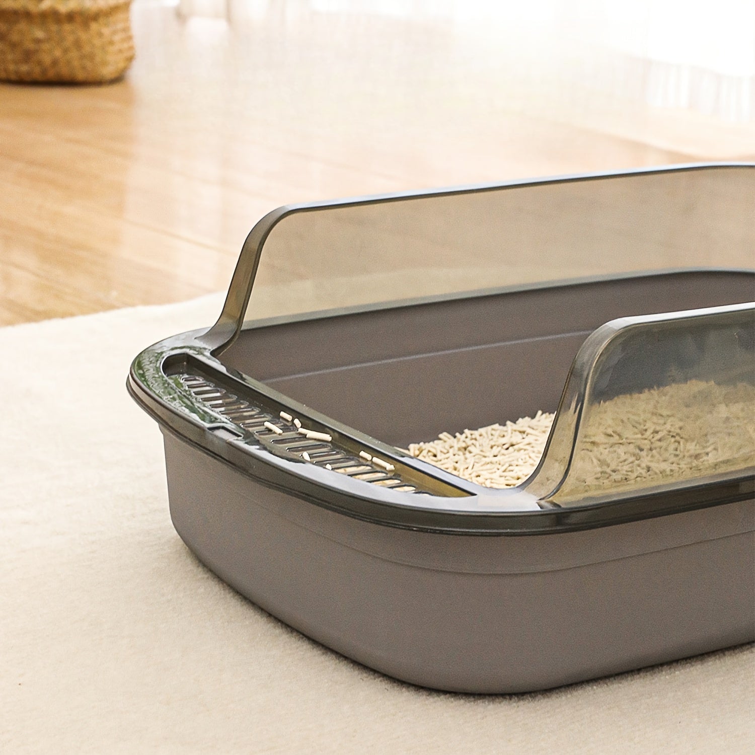 Semi-Enclosed Cat Litter Box for Small to Medium Cats with Ventilated Pan and Metal Shovel