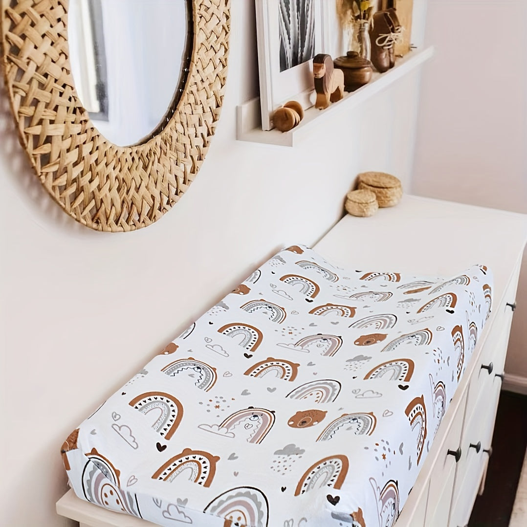 Baby Fitted Sheet with Plush Printed Design for Crib and Diaper Changing Pad