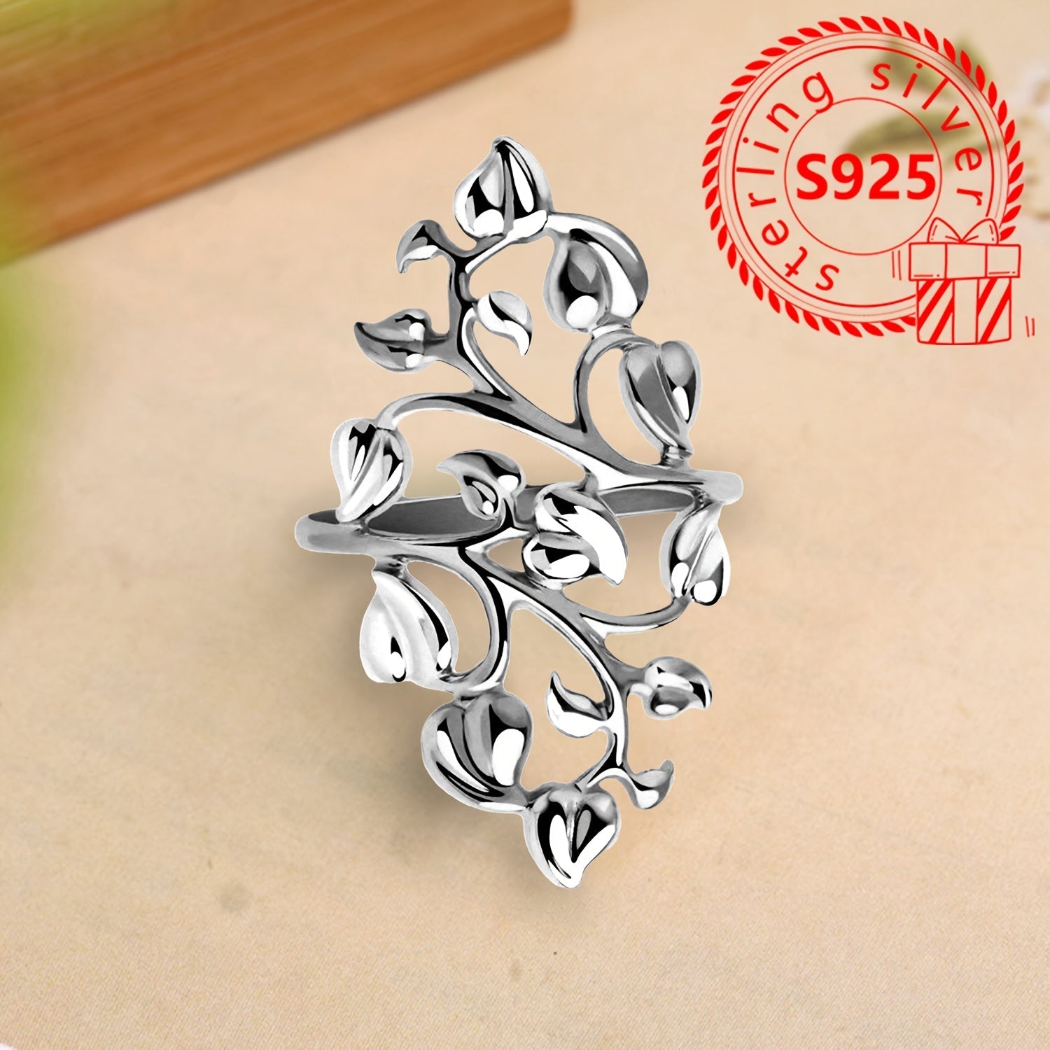 Sterling Silver Leaf Wrap Ring for Women Allergy-Free Elegant Jewelry