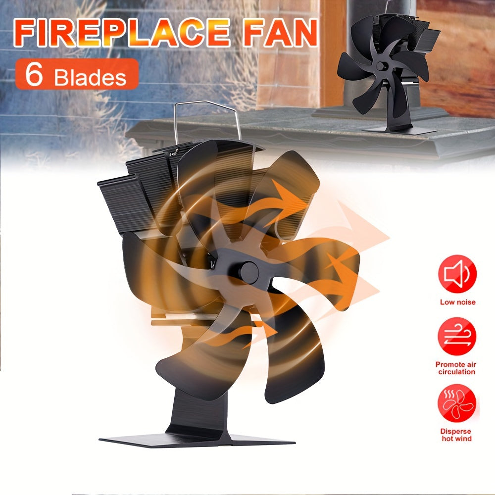 Portable Aluminum Fireplace Fan, 6-Blade, Silent, Energy-Saving Indoor Outdoor