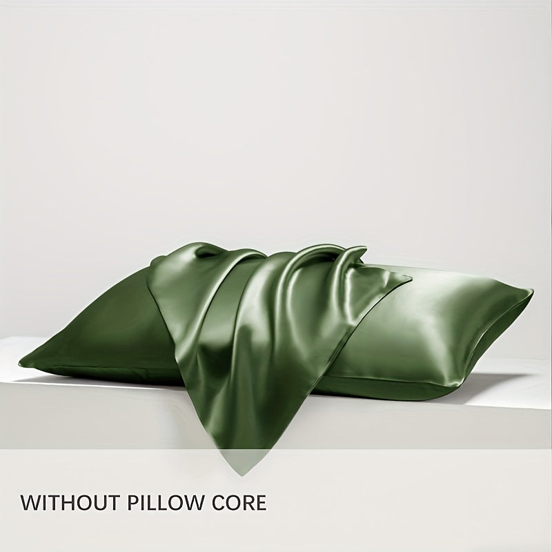 Set of 2 Solid Color Satin Pillowcases Breathable Soft for Comfortable Sleep