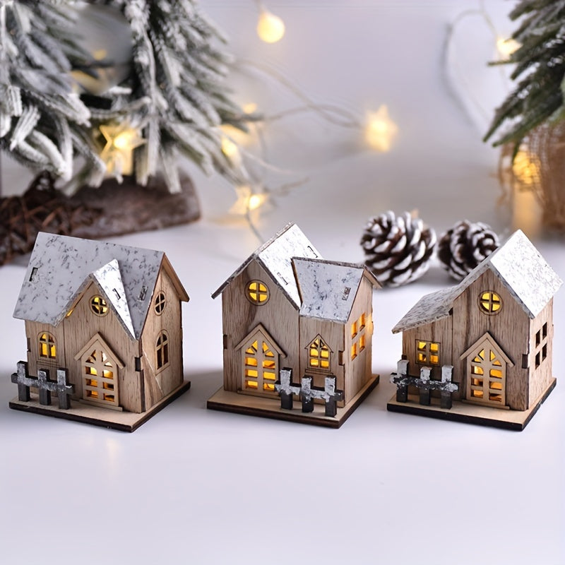 Wooden Christmas Ornaments Luminous LED Tabletop Decor for Holiday Season