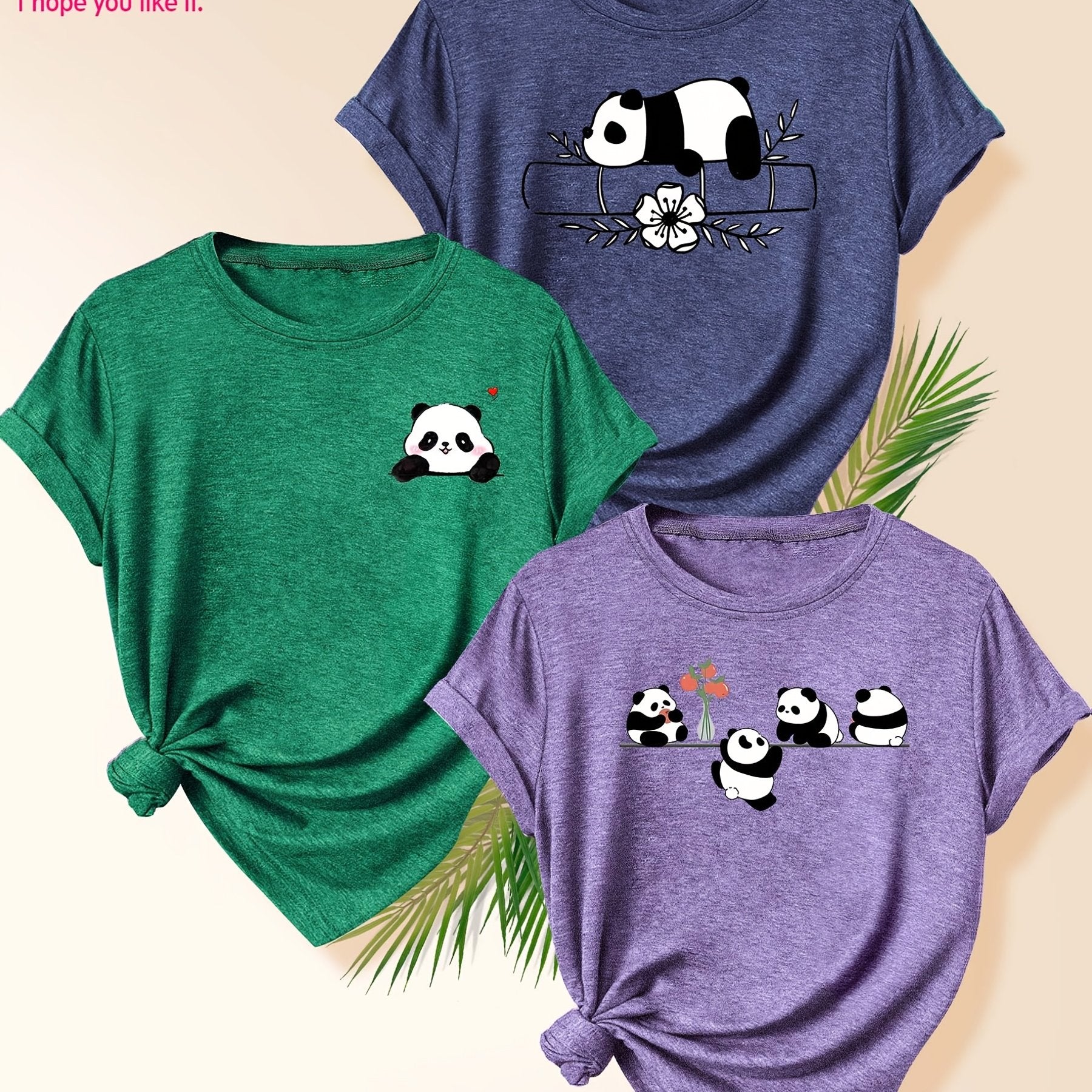 Women's Cotton Panda Pattern T-Shirt Summer Casual Short Sleeve in Multiple Colors