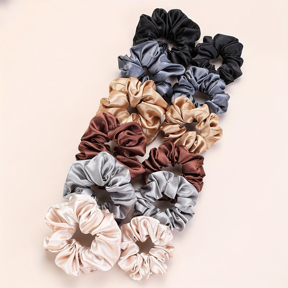 Set of 12 Satin Silk Hair Ties for Women, Jumbo Elastic Scrunchies