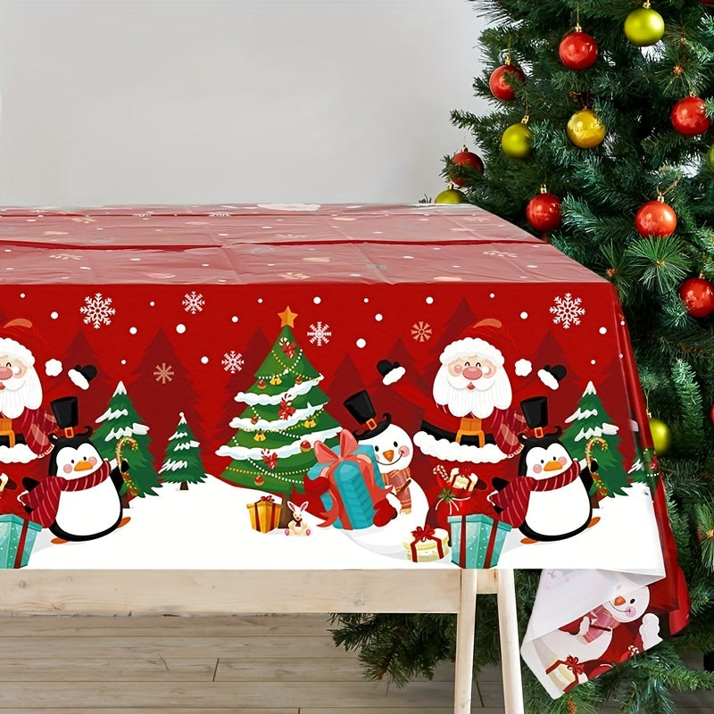 Christmas Tablecloth Red Santa Penguin Snowflake Polyester 130x220cm