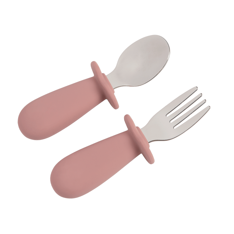 2 ta bolalar qoshiq va vilkalar to'plami, mustahkam ranglarda, zanglamaydigan po'lat va silikon materialidan tayyorlangan - bolalar uchun mukammal idish-to'plam, chaqaloq ovqatini berish uchun ideal