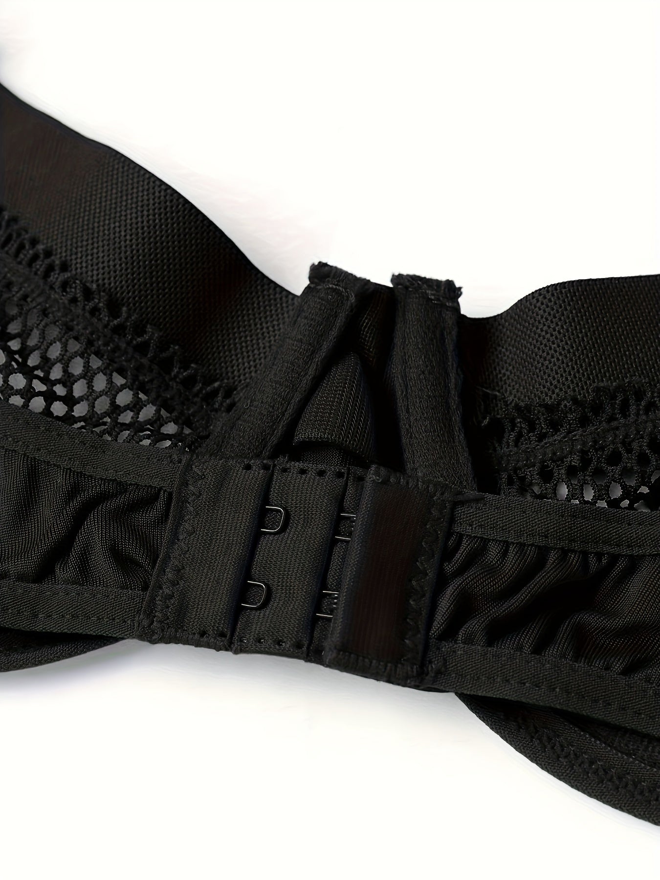 Women's Fishnet Lingerie Set with Ring Linked Bra Cut Out Thong and Girdle