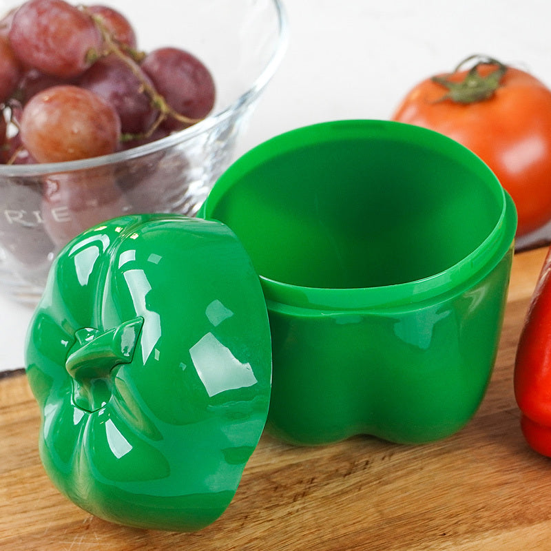 Green Pepper-Shaped Food Storage Container with Flip-Top Lid for Vegetables and Kitchen Organization