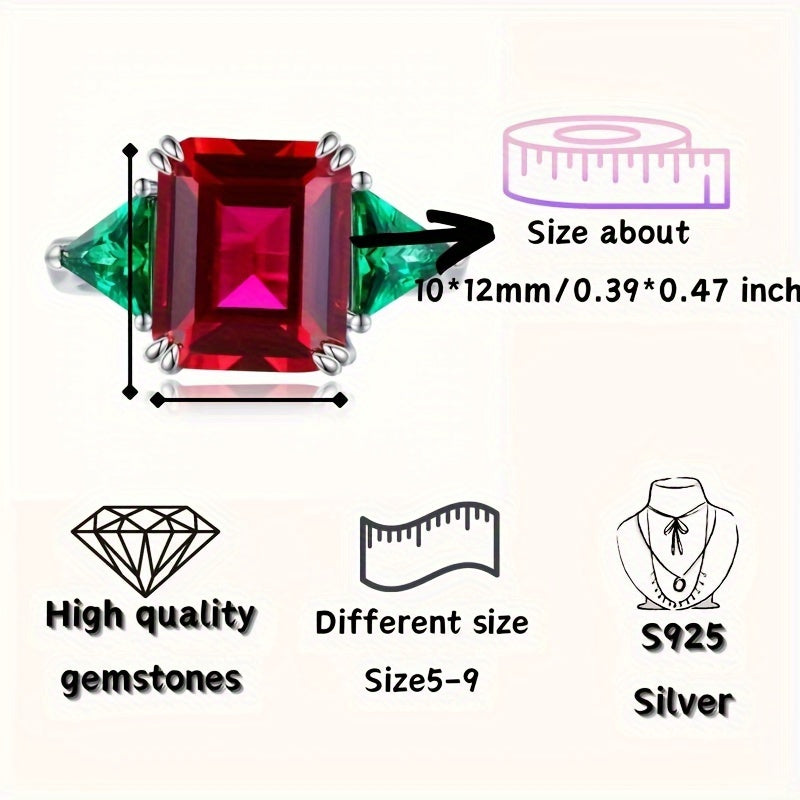 Sterling Silver Ring with Green Gemstones and Synthetic Stones for Women