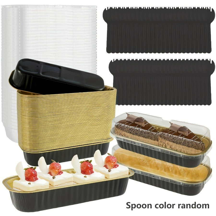 150 Pieces Mini Cake Pans with Lids and Spoons Non-Stick Aluminum Foil Baking Loaf Pans