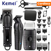 Kemei Professional Hair & Beard Trimmer Set: USB Rechargeable, Cordless Electric Shaver for Men