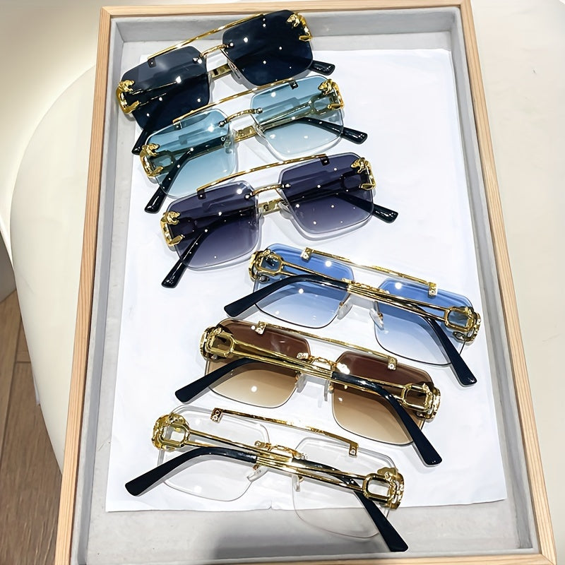 6pcs Frameless Glasses with Ocean Color Lenses and Leopard Head Temples for Driving Beach Travel