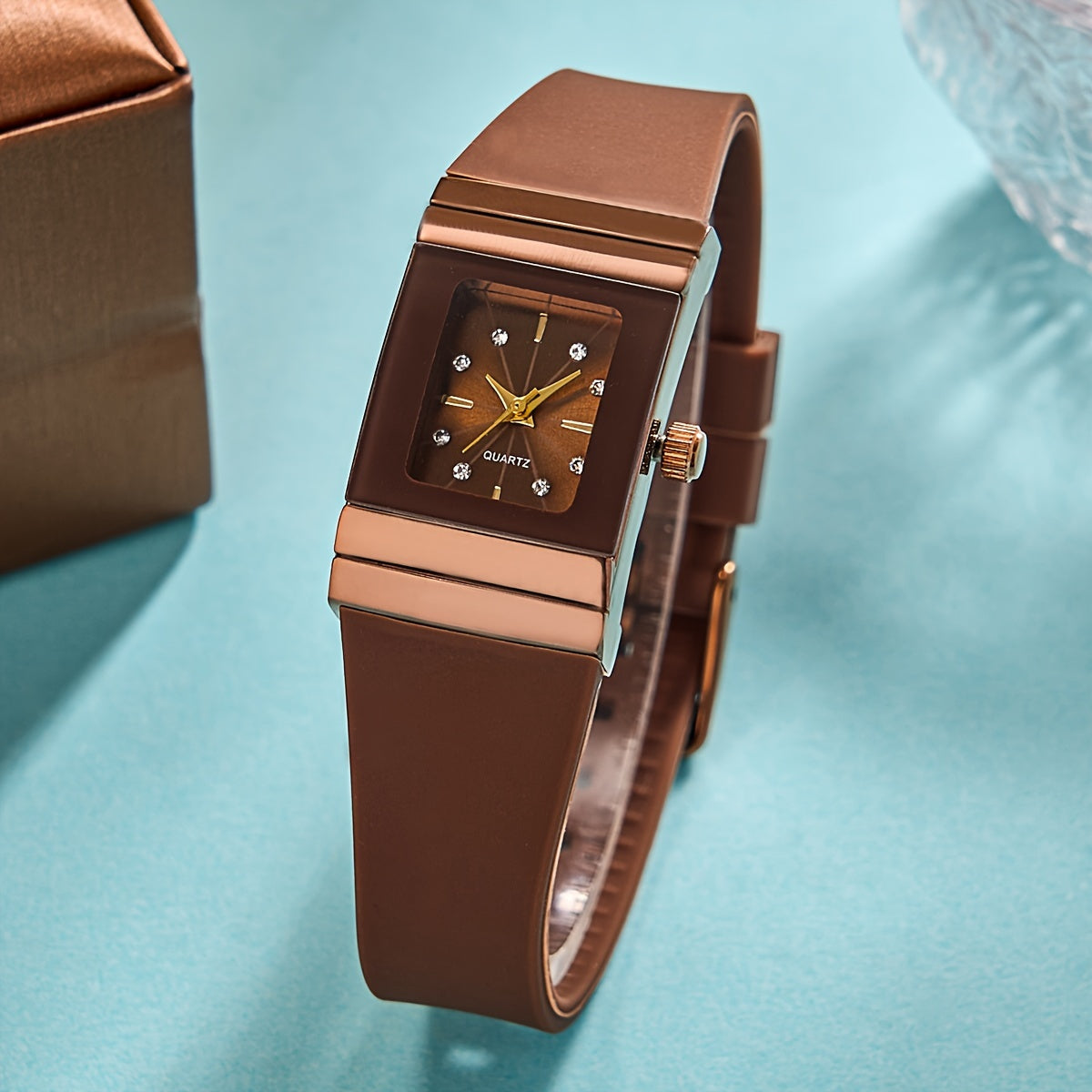 Women's Square Quartz Wrist Watch with Silicone Band and Zinc Alloy Case