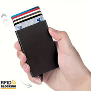 Men's RFID Aluminum Card Holder with Automatic Pop-Up Black Slim Wallet for Daily Use