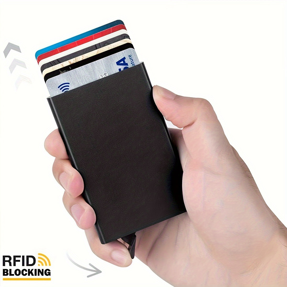 Мужской алюминиевый держатель для RFID-карт с автоматической выдвижной и съемной конструкцией, черный