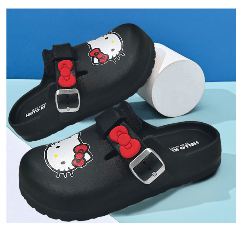 Unisex EVA Clog Slippers Black Indoor Outdoor Water Shoes with Cartoon Bow