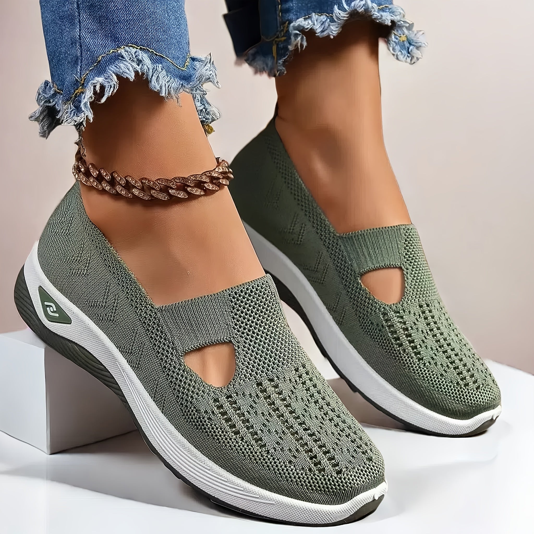 Women's Lightweight Knitted Sneakers with PVC Sole and Fabric Insole All-Season Slip-On