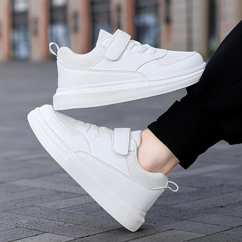 Kids Black Athletic Sneakers with Breathable Mesh and Hook-and-Loop Strap