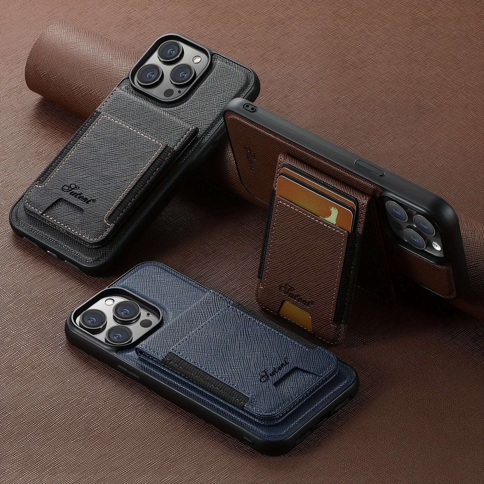 Искусственная кожаная магнитная беспроводная зарядка для телефона с держателем для карт и подставкой для iPhone 12-16 Pro Max