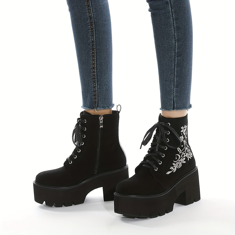 Women’s Faux Leather Platform Combat Boots Chunky Heel Gothic Zipper