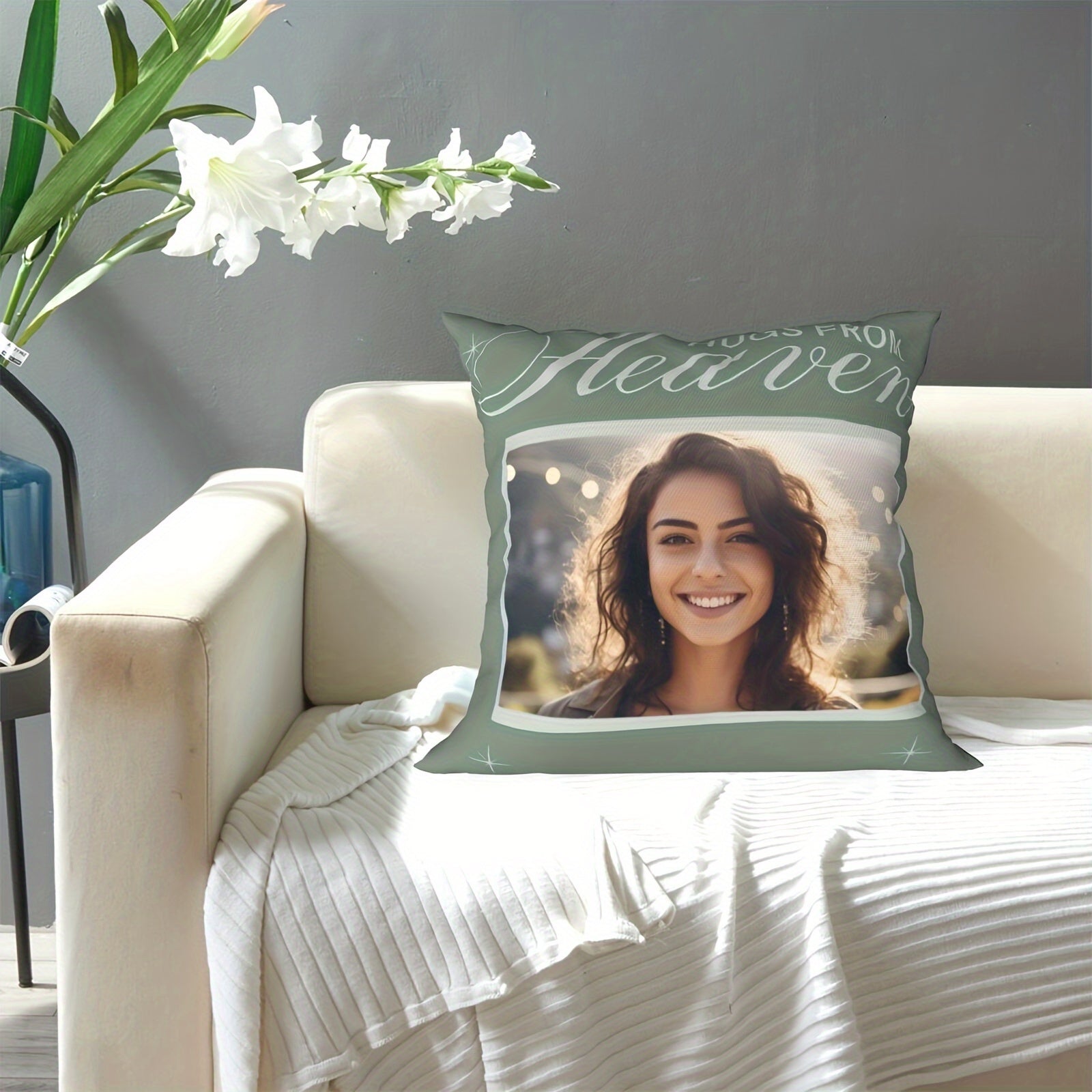 Custom Photo Pillowcase Hugs From Heaven Design 45.72x45.72 cm Soft Fabric Invisible Zipper