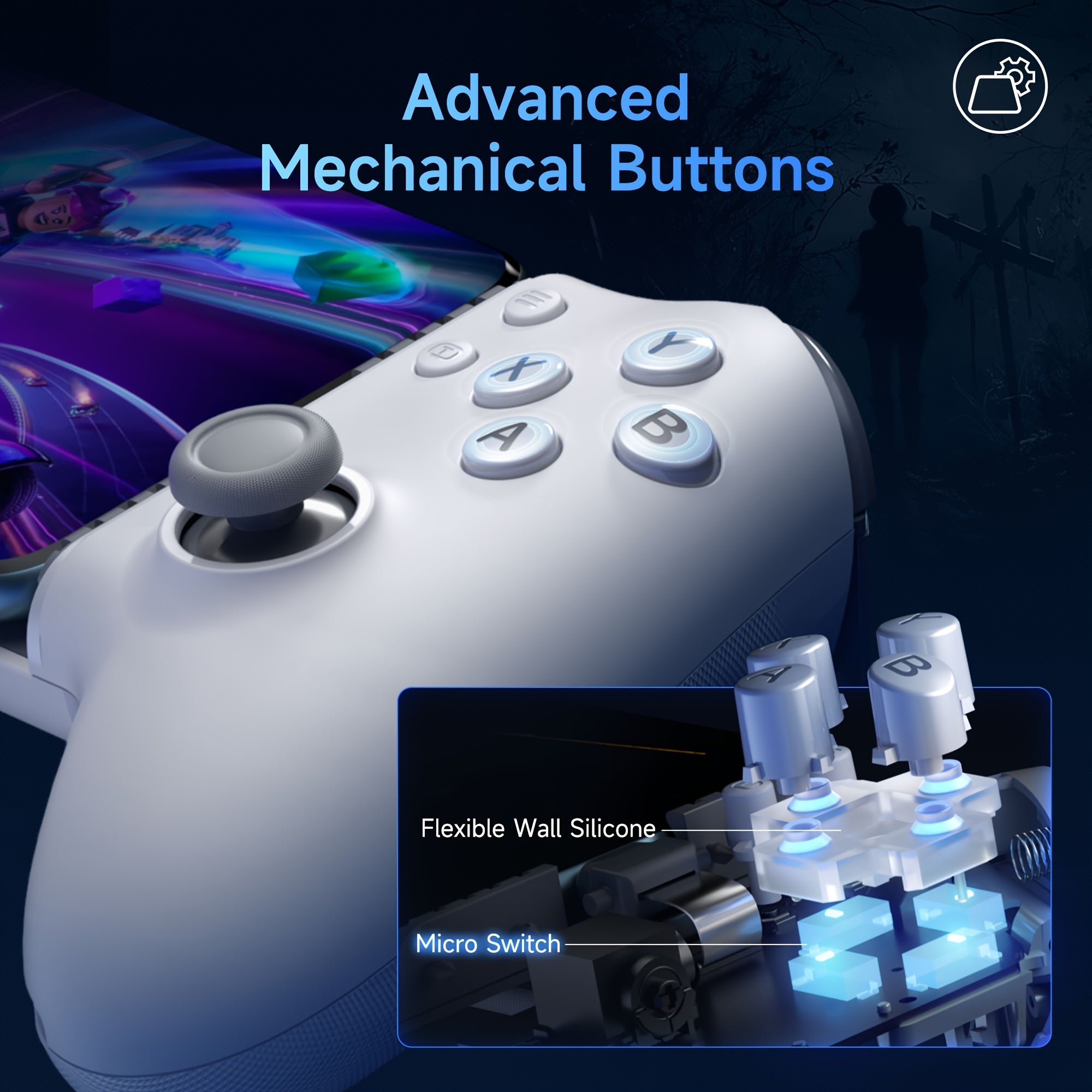 Mobile Gaming Controller for Android and iPhone 15 Series Wireless Bluetooth Vibration Feedback Mechanical Buttons