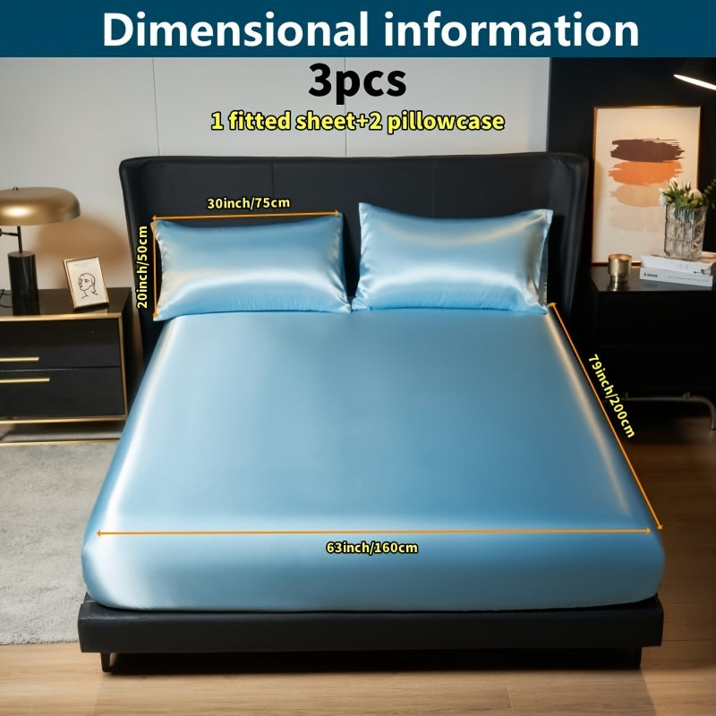 Роскошный сатиновый комплект простыней и наволочек однотонного цвета для кровати