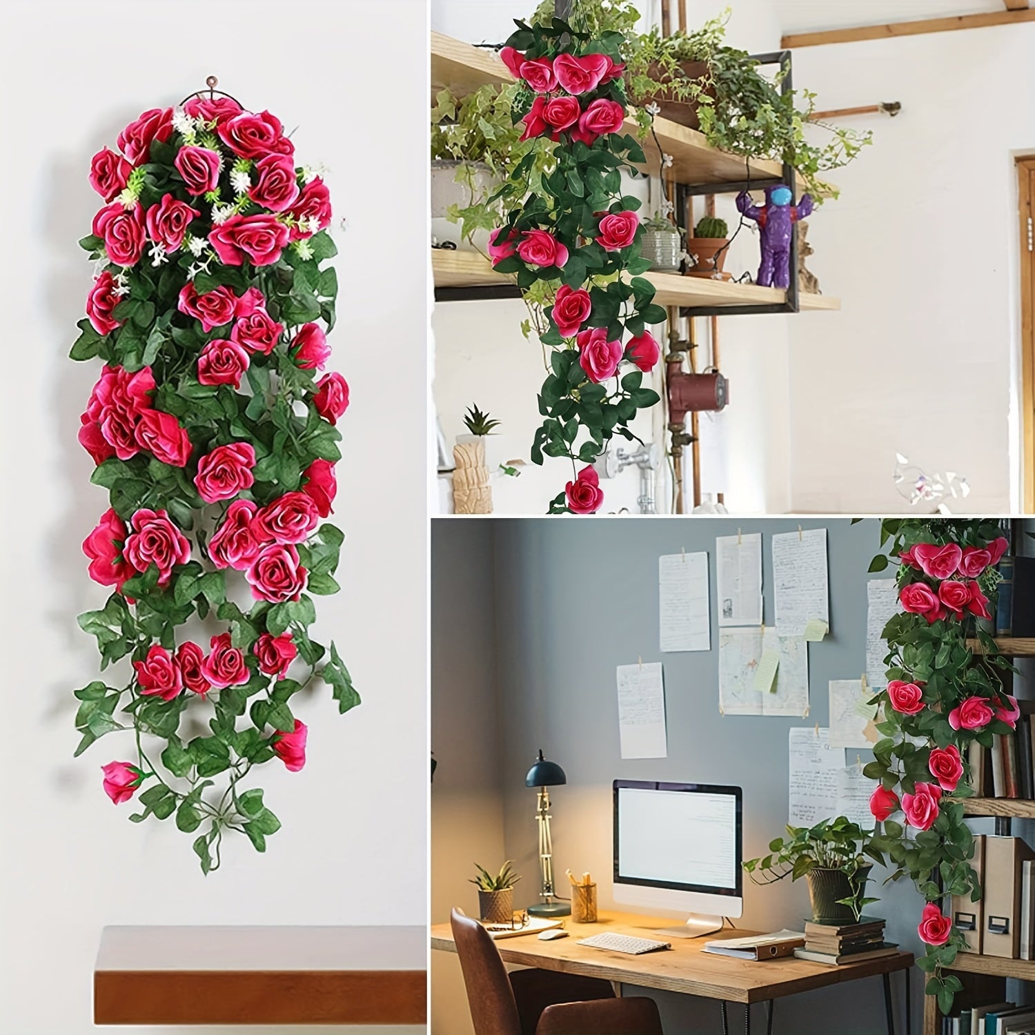 Artificial Rose Vine Garland 100.58cm for Indoor Outdoor Decor Valentine Mother's Day Graduation Independence Day