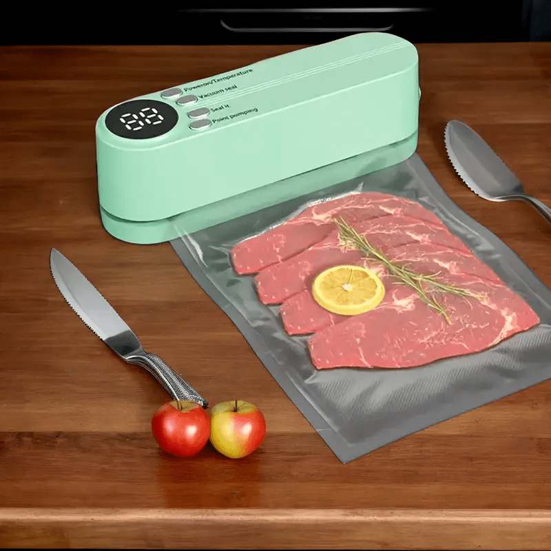 1200mAh batareyaga va LED indikator chirog'iga ega USB qayta to'ldiriladigan mini vakuum yopishtiruvchi. Avtomatik oziq-ovqat saqlash uchun kesgich va yopishqich sumkalarni o'z ichiga oladi. Uy, maktab, tijorat oziq-ovqat uchun mos.