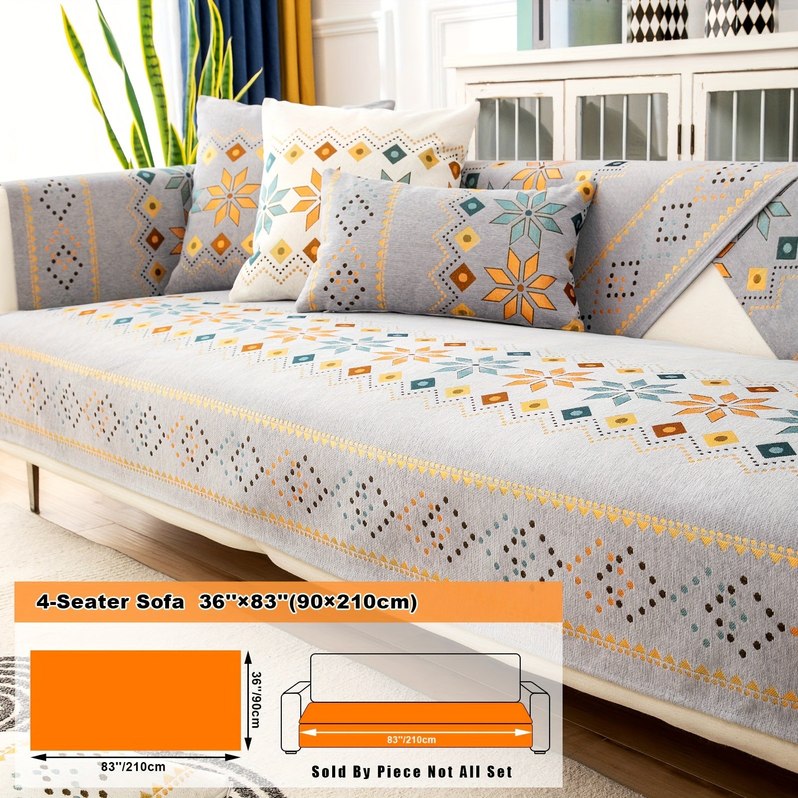 Bohemian Embroidered Sofa Slipcover with Pillowcase and Cushion Covers for Living Room and Bedroom