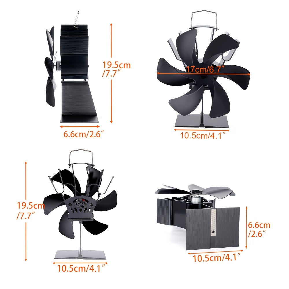 Six-Page Black Vertical Fireplace Fan for Heating and Ventilation