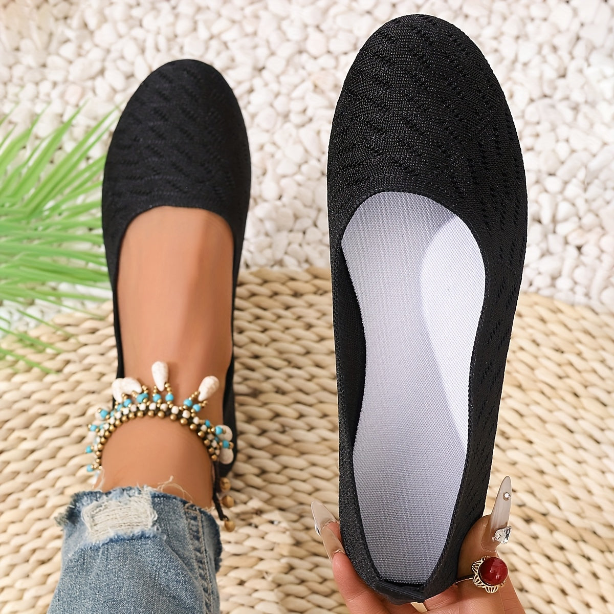 Women's Red Mary Jane Flats Casual Slip-On Shoes with TPR Sole