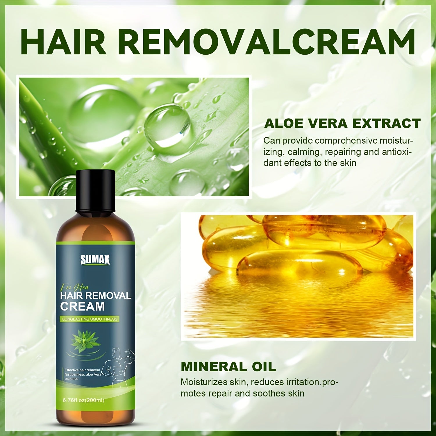 6.76 fl.oz SUMAX Aloe Vera Erkaklar uchun Soch Olish Kremi - Yumshoq, Samarali, Spirtli Ichimsiz, Tabiiy Ekstraktlar, Silliq Teri, Tana va Qo'ltiq Ostida Foydalanish