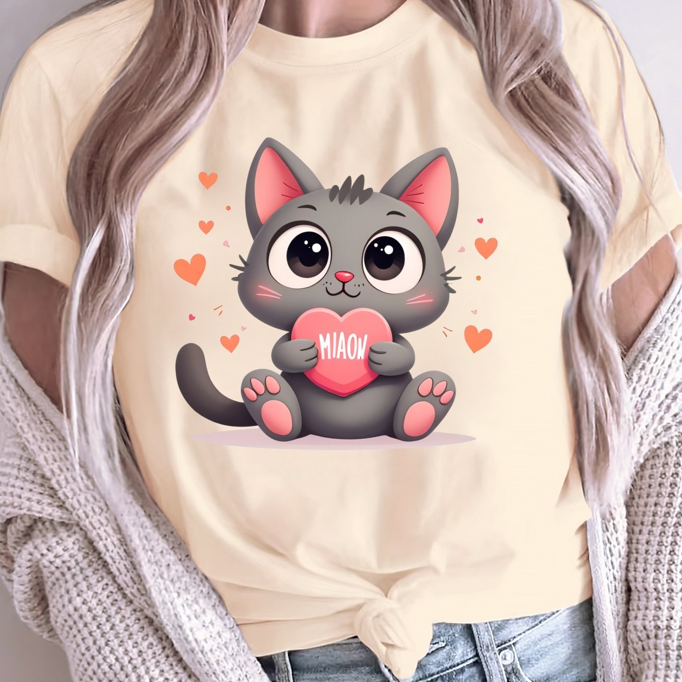 Camiseta de gran tamaño para mujer de corte holgado, algodón suave y transpirable, camiseta con gráfico de gato