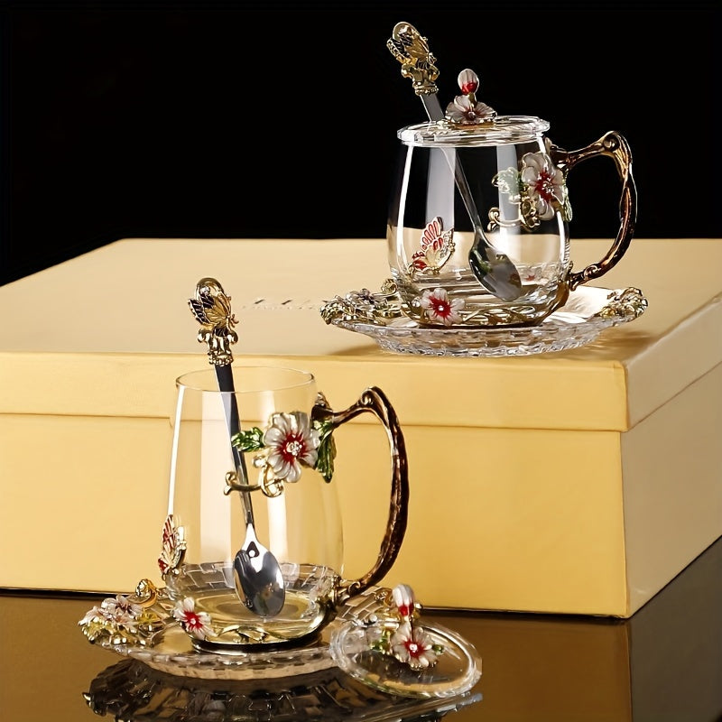 Juego de tazas de té con flores esmaltadas de 320ml y 350ml para hogar, oficina y regalos