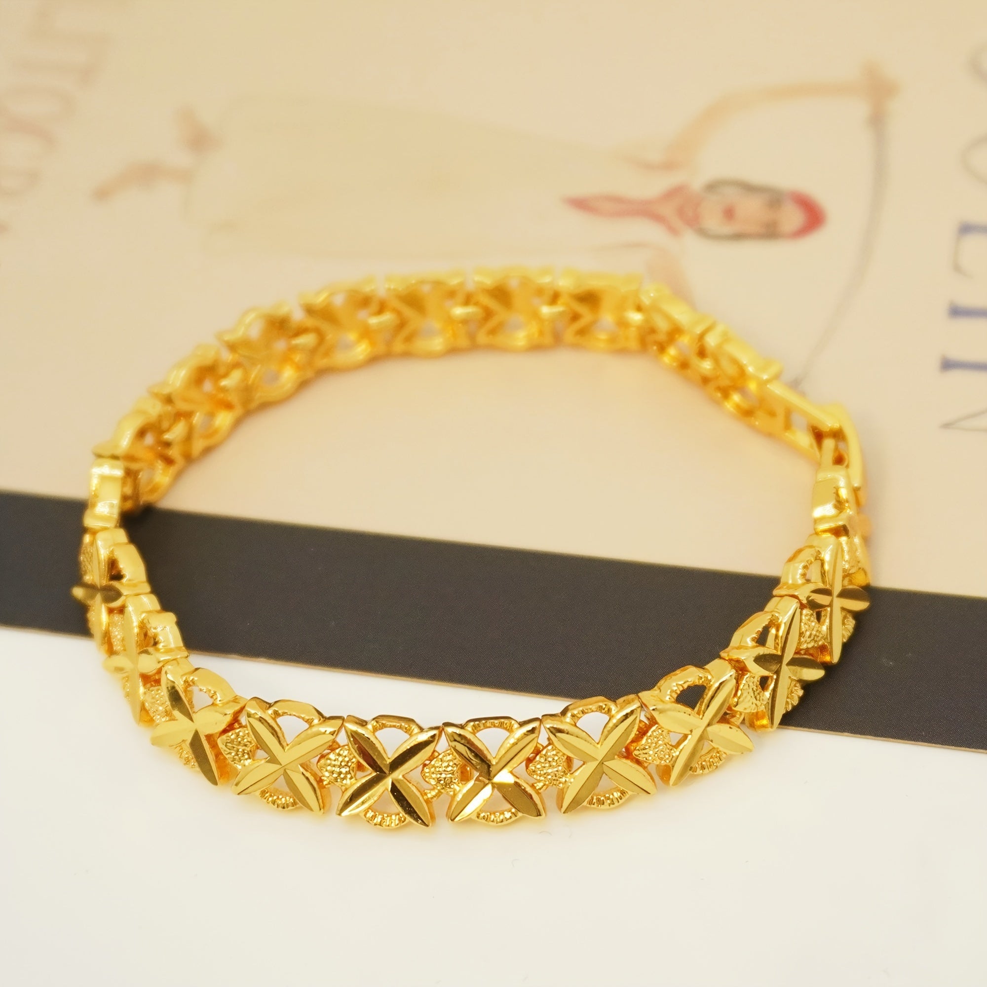 Women’s Heart-Themed Arab Style Copper Charm Bracelet 24K Gold Plated Daily Wear Gift