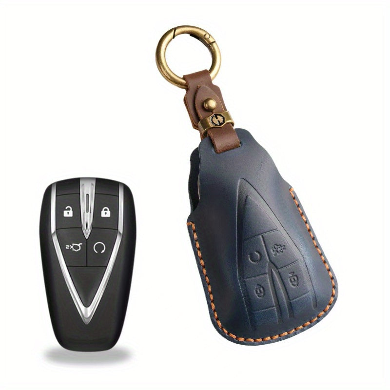 Car Remote Key Fob Cover Leather Shell Case with Keyring for SUV Cars