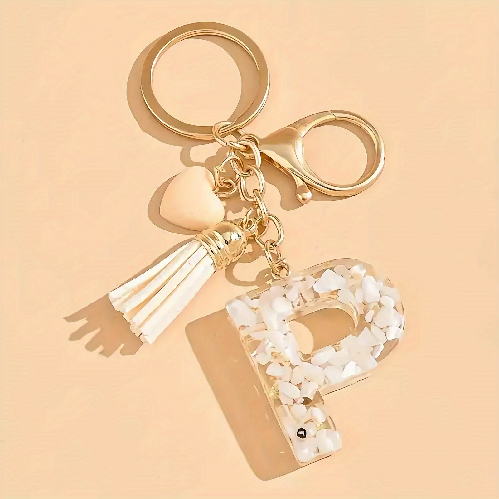 Women's Resin Initial Keychain Heart-Shaped Tassel Charm for Backpacks