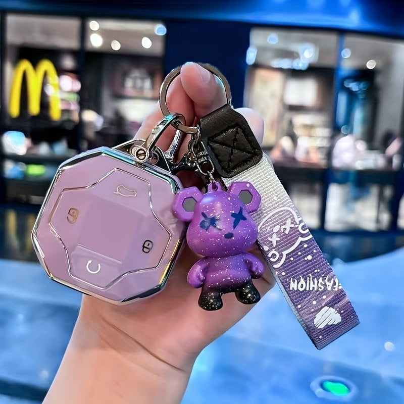 Key Shell for Car Keys TPU Protective Case with Keychain Octagonal Style