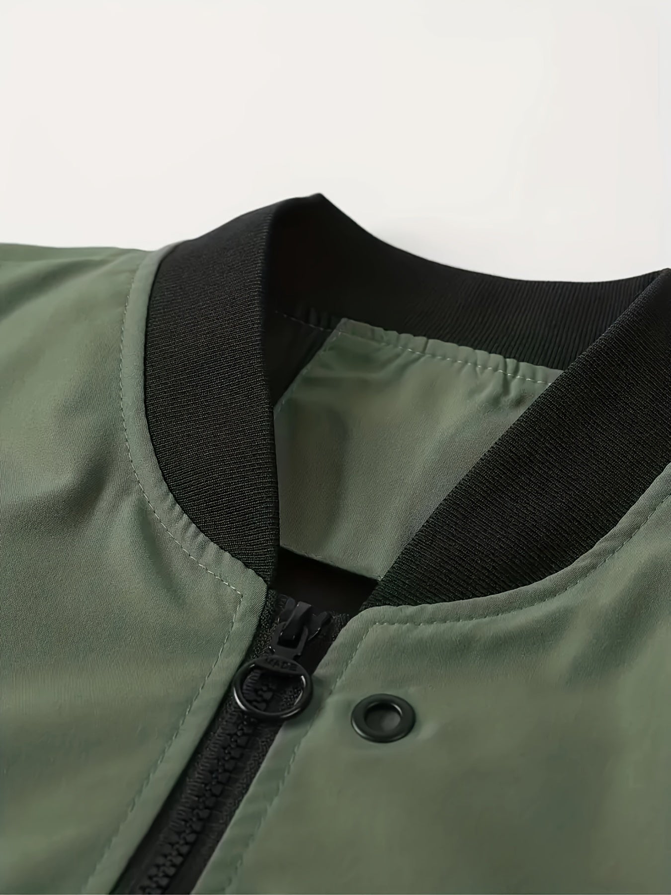 Men's Solid Color Woven Acetate Bomber Jacket with Stand Collar Lightweight Spring Fall Outerwear