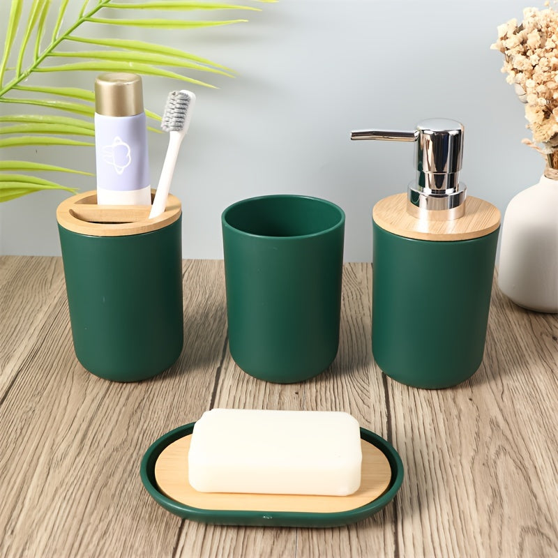 4-Piece Bathroom Toiletries Set with 350ml Bamboo Covers