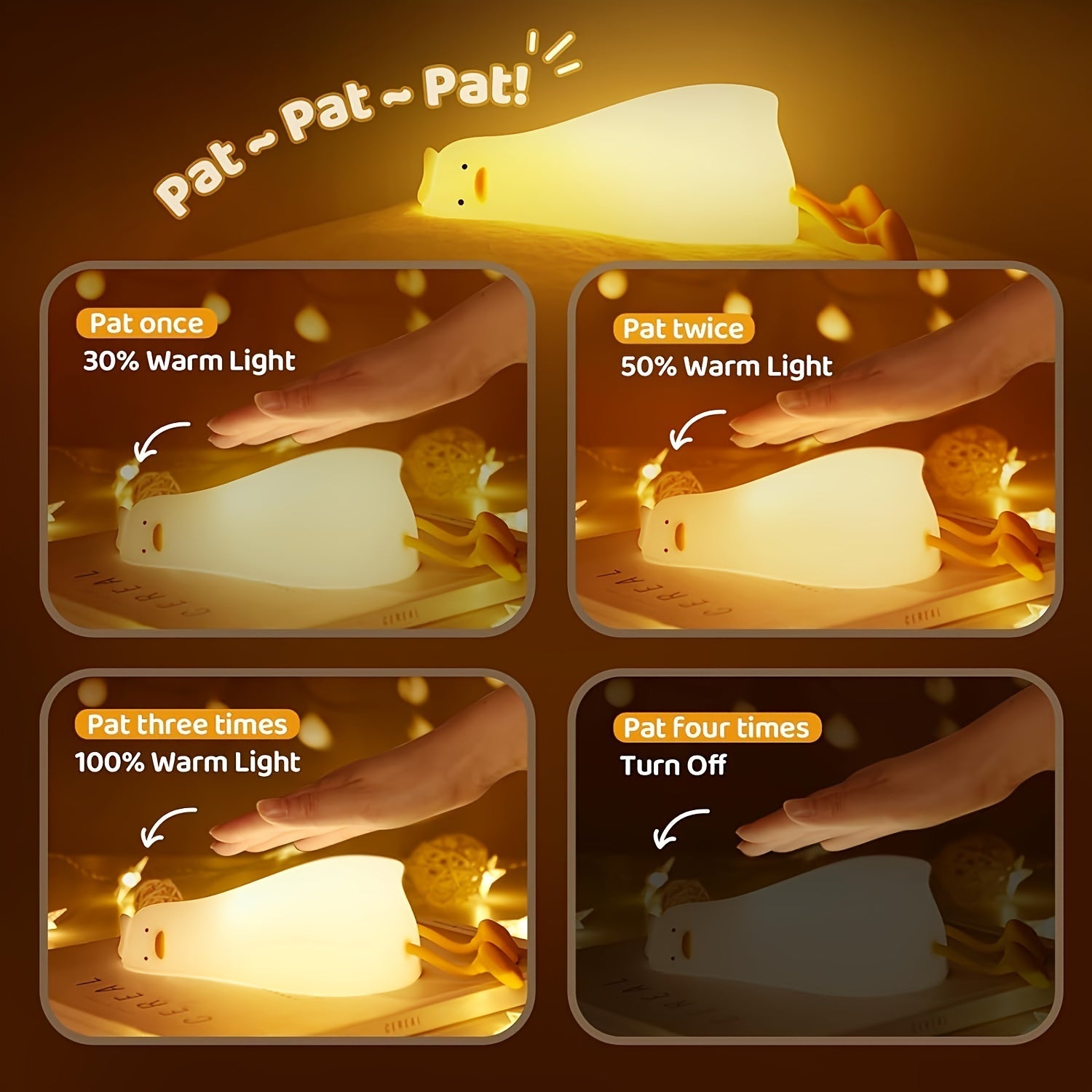 Luz nocturna de silicona suave en forma de pato con temporizador de 30 minutos y ajustes regulables