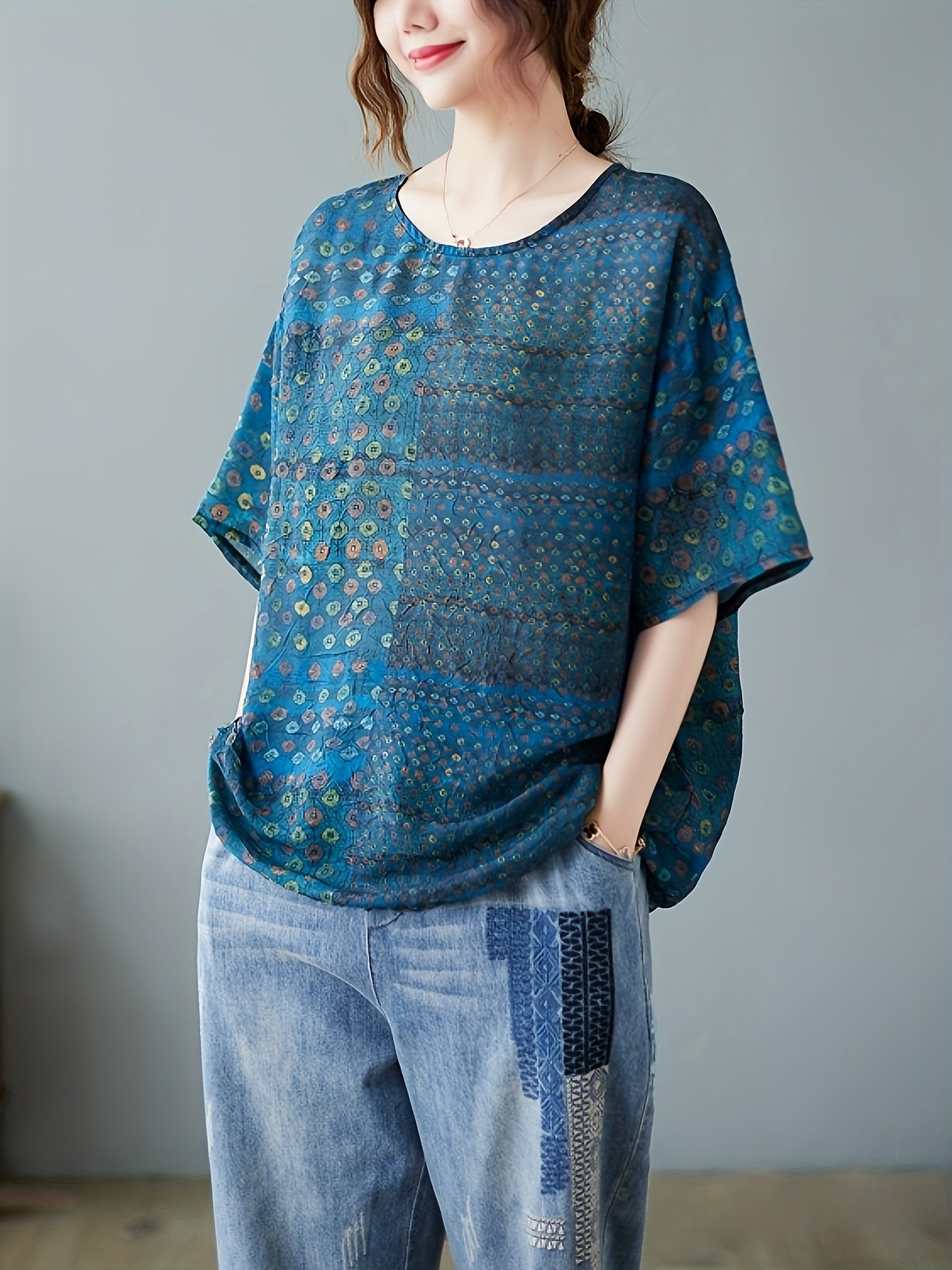 Women's Plus Size Short Sleeve T-Shirt Lightweight Polyester Vibrant Tribal Print