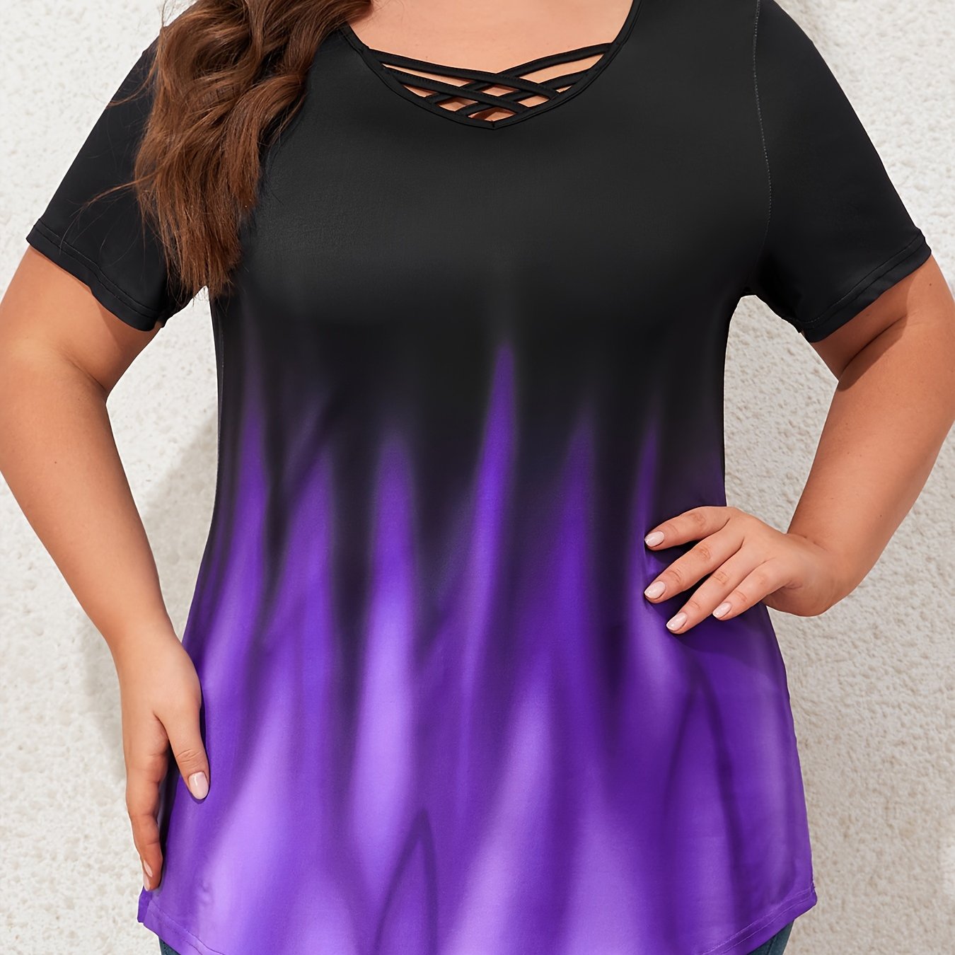 Women's Plus Size Aurora Print V-Neck T-Shirt Short Sleeve Summer Pullover