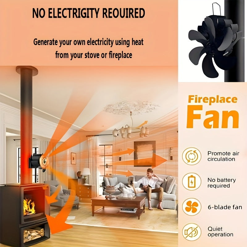 6-Blade Fireplace Fan for Wood Stoves and Chimneys Heat Circulator No Power